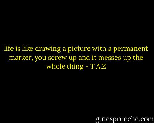 life is like drawing a picture with a permanent marker, you screw up and it messes up the whole thing - T.A.Z