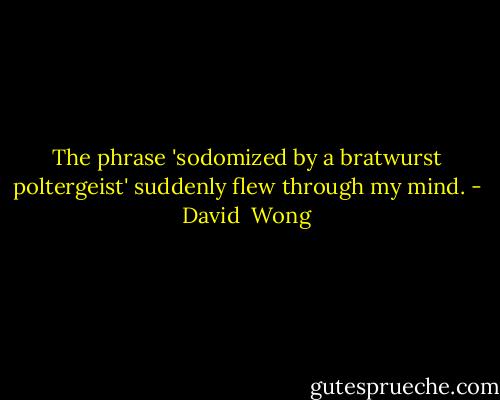 The phrase 'sodomized by a bratwurst poltergeist' suddenly flew through my mind. - David  Wong