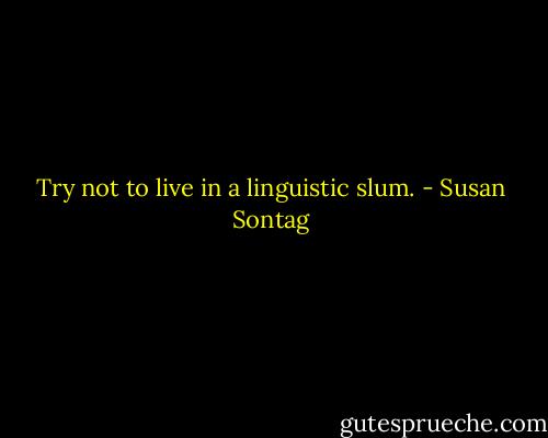 Try not to live in a linguistic slum. - Susan Sontag