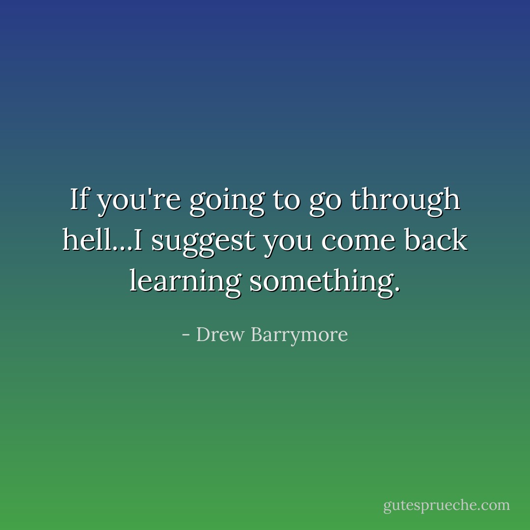 If you're going to go through hell...I suggest you come back learning something. - Drew Barrymore