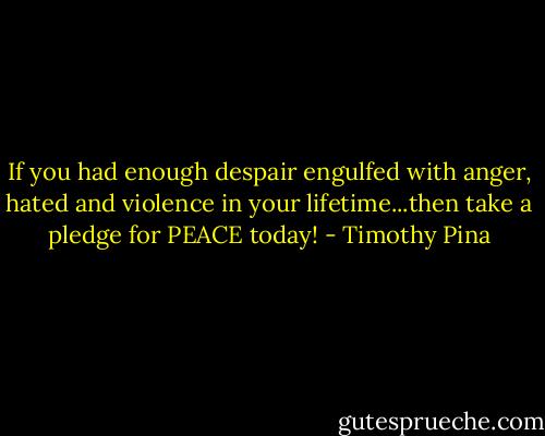 If you had enough despair engulfed with anger, hated and violence in your lifetime...then take a pledge for PEACE today! - Timothy Pina