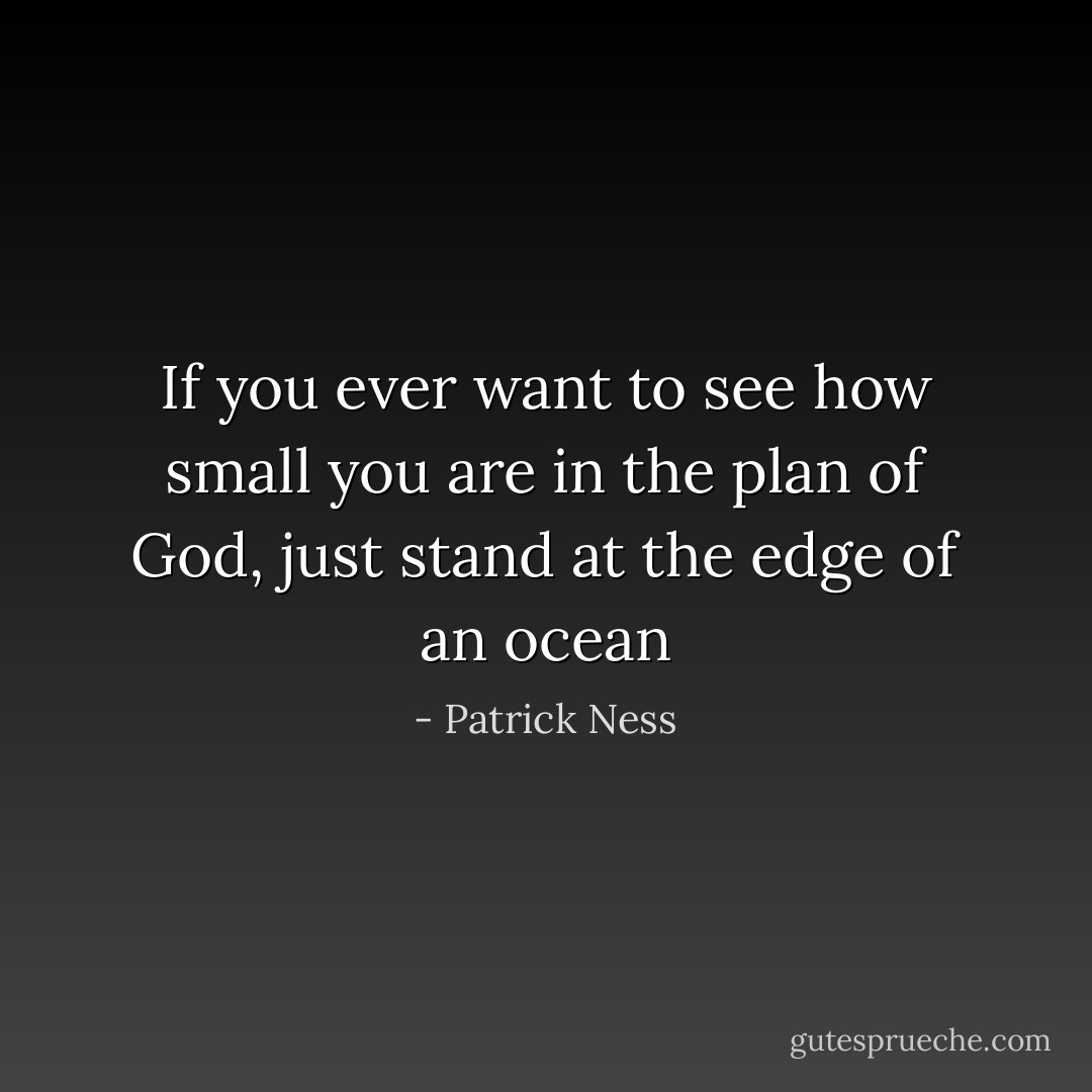 If you ever want to see how small you are in the plan of God, just stand at the edge of an ocean - Patrick Ness