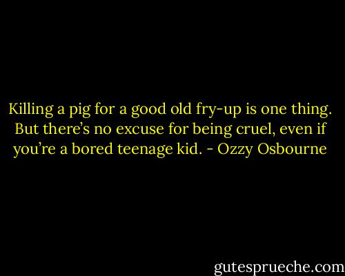 Killing a pig for a good old fry-up is one thing. But there’s no excuse for being cruel, even if you’re a bored teenage kid. - Ozzy Osbourne