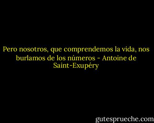 Pero nosotros, que comprendemos la vida, nos burlamos de los números - Antoine de Saint-Exupéry