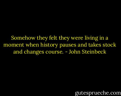 Somehow they felt they were living in a moment when history pauses and takes stock and changes course. - John Steinbeck