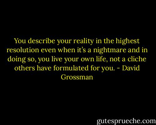 You describe your reality in the highest resolution even when it’s a nightmare and in doing so, you live your own life, not a cliche others have formulated for you. - David Grossman