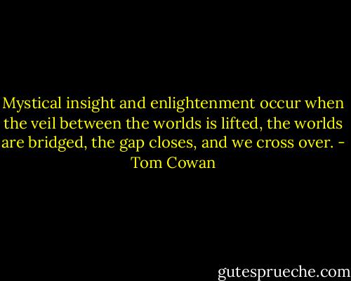 Mystical insight and enlightenment occur when the veil between the worlds is lifted, the worlds are bridged, the gap closes, and we cross over. - Tom Cowan
