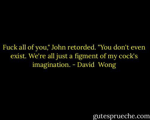 Fuck all of you," John retorded. "You don't even exist. We're all just a figment of my cock's imagination. - David  Wong