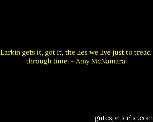 Larkin gets it, got it, the lies we live just to tread through time. - Amy McNamara