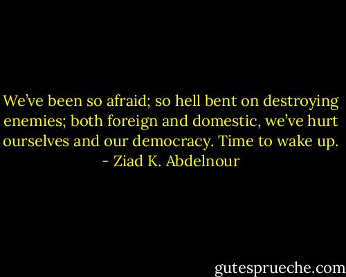We’ve been so afraid; so hell bent on destroying enemies; both foreign and domestic, we’ve hurt ourselves and our democracy. Time to wake up. - Ziad K. Abdelnour
