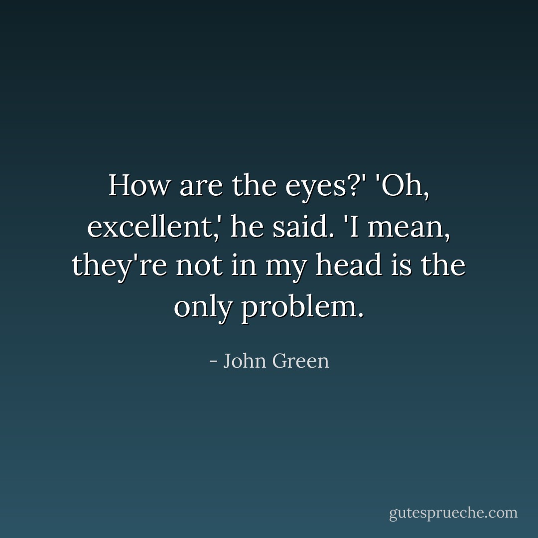 How are the eyes?'<br />'Oh, excellent,' he said. 'I mean, they're not in my head is the only problem. - John Green