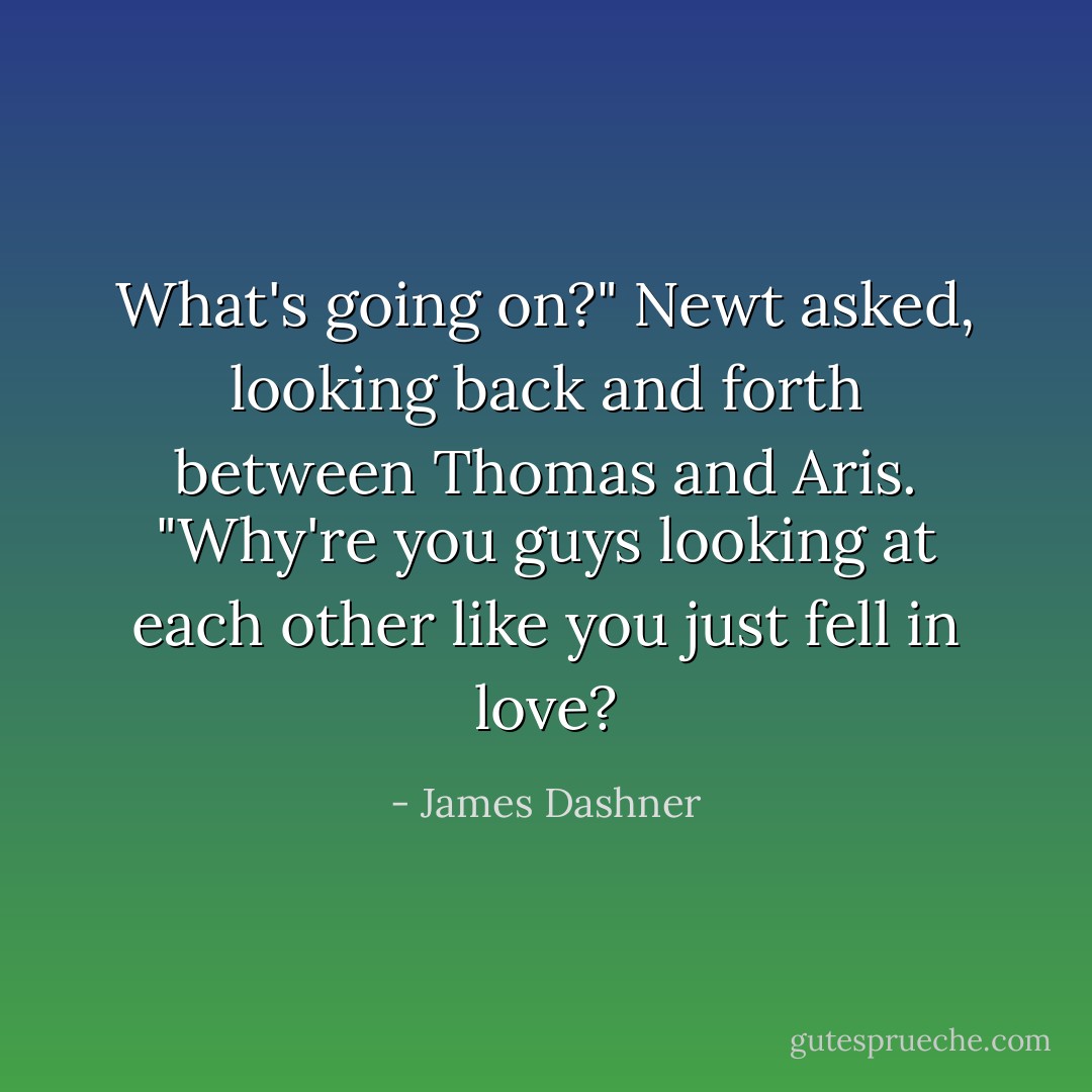 What's going on?" Newt asked, looking back and forth between Thomas and Aris. "Why're you guys looking at each other like you just fell in love? - James Dashner