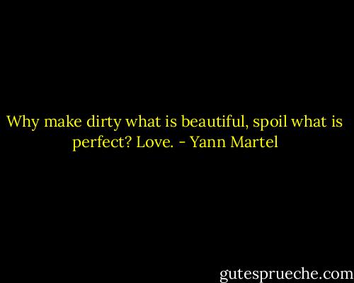 Why make dirty what is beautiful, spoil what is perfect? Love. - Yann Martel