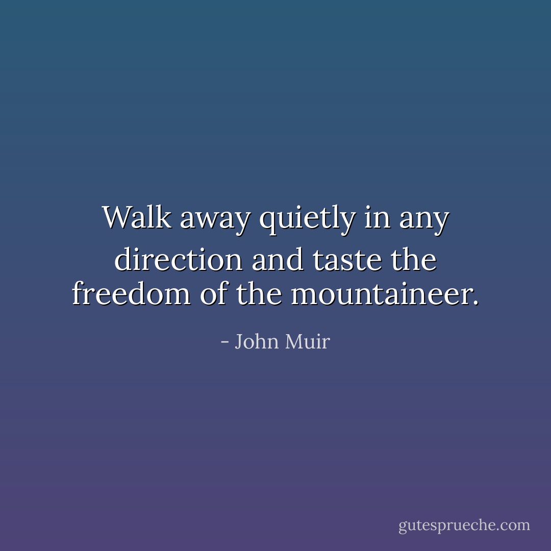 Walk away quietly in any direction and taste the freedom of the mountaineer. - John Muir