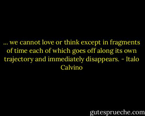 ... we cannot love or think except in fragments of time each of which goes off along its own trajectory and immediately disappears. - Italo Calvino