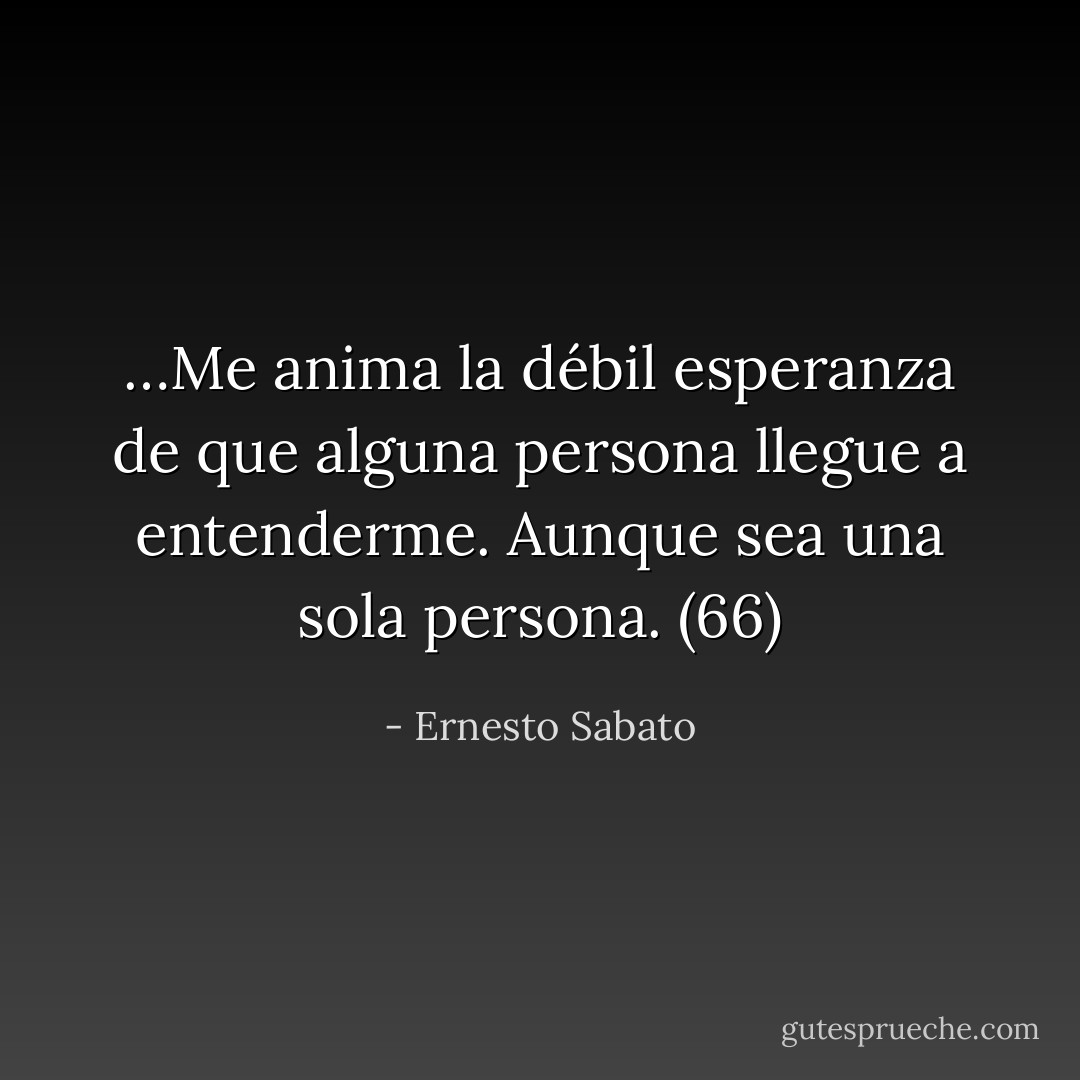 …Me anima la débil esperanza de que alguna persona llegue a entenderme. Aunque sea una sola persona. (66) - Ernesto Sabato