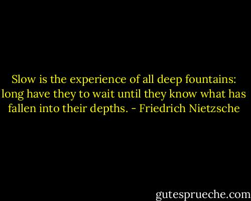 Slow is the experience of all deep fountains: long have they to wait until they know what has fallen into their depths. - Friedrich Nietzsche