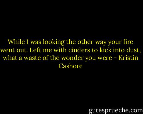 While I was looking the other way your fire went out. Left me with cinders to kick into dust, what a waste of the wonder you were - Kristin Cashore