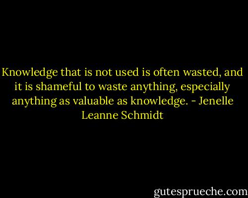 Knowledge that is not used is often wasted, and it is shameful to waste anything, especially anything as valuable as knowledge. - Jenelle Leanne Schmidt