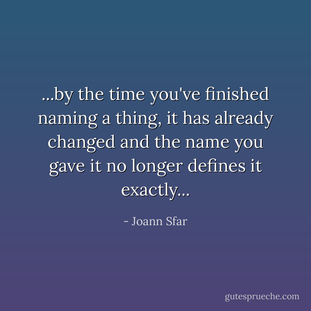 ...by the time you've finished naming a thing, it has already changed and the name you gave it no longer defines it exactly... - Joann Sfar