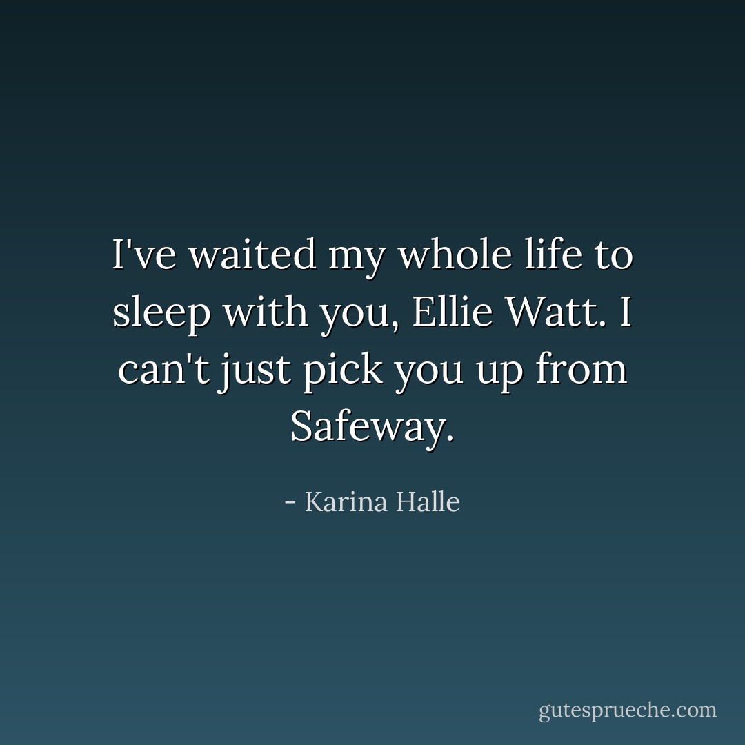 I've waited my whole life to sleep with you, Ellie Watt. I can't just pick you up from Safeway. - Karina Halle