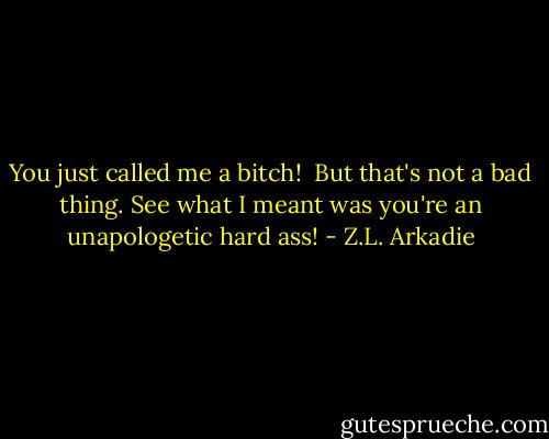 You just called me a bitch!<br /><br />But that's not a bad thing. See what I meant was you're an unapologetic hard ass! - Z.L. Arkadie