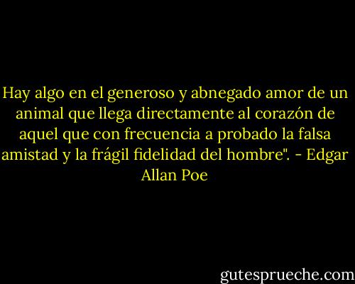 Hay algo en el generoso y abnegado amor de un animal que llega directamente al corazón de aquel que con frecuencia a probado la falsa amistad y la frágil fidelidad del hombre". - Edgar Allan Poe