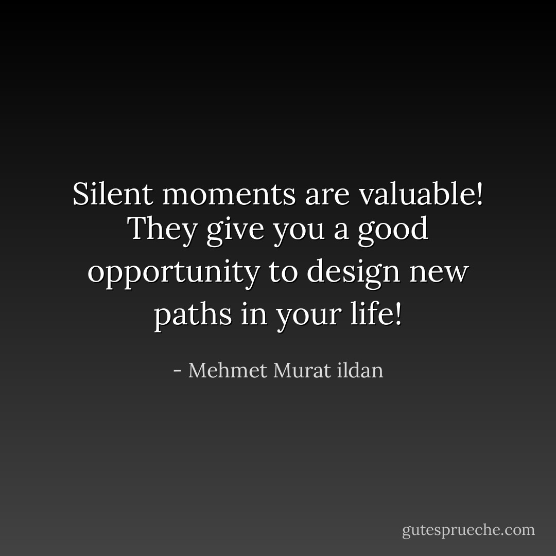 Silent moments are valuable! They give you a good opportunity to design new paths in your life! - Mehmet Murat ildan