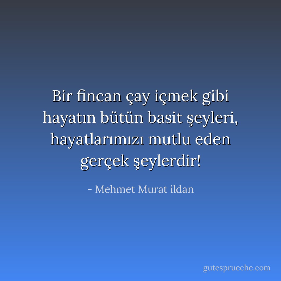 Bir fincan çay içmek gibi hayatın bütün basit şeyleri, hayatlarımızı mutlu eden gerçek şeylerdir! - Mehmet Murat ildan