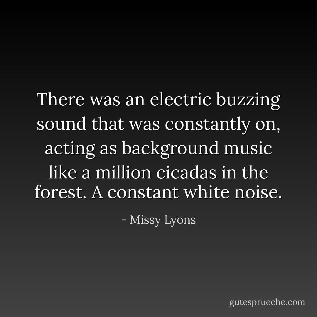 There was an electric buzzing sound that was constantly on, acting as background music like a million cicadas in the forest. A constant white noise. - Missy Lyons