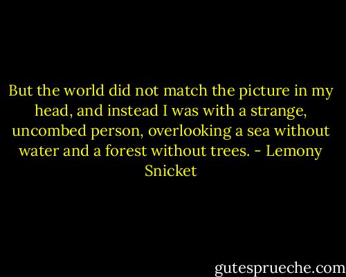 But the world did not match the picture in my head, and instead I was with a strange, uncombed person, overlooking a sea without water and a forest without trees. - Lemony Snicket