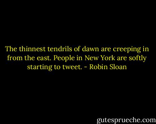 The thinnest tendrils of dawn are creeping in from the east. People in New York are softly starting to tweet. - Robin Sloan