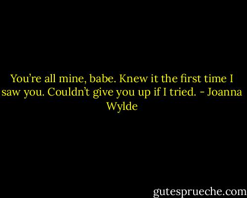 You’re all mine, babe. Knew it the first time I saw you. Couldn’t give you up if I tried. - Joanna Wylde