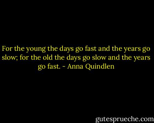 For the young the days go fast and the years go slow; for the old the days go slow and the years go fast. - Anna Quindlen