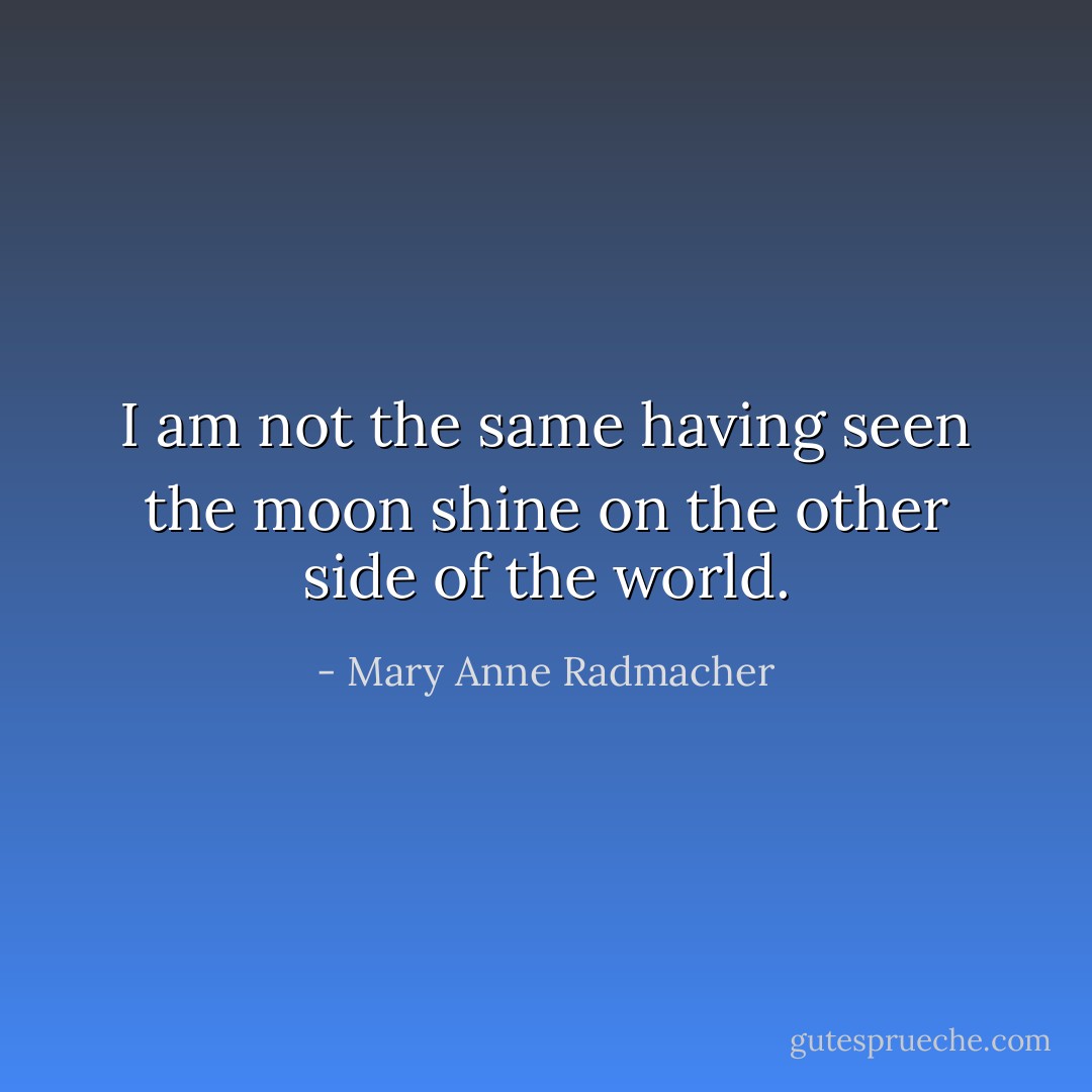 I am not the same having seen the moon shine on the other side of the world. - Mary Anne Radmacher