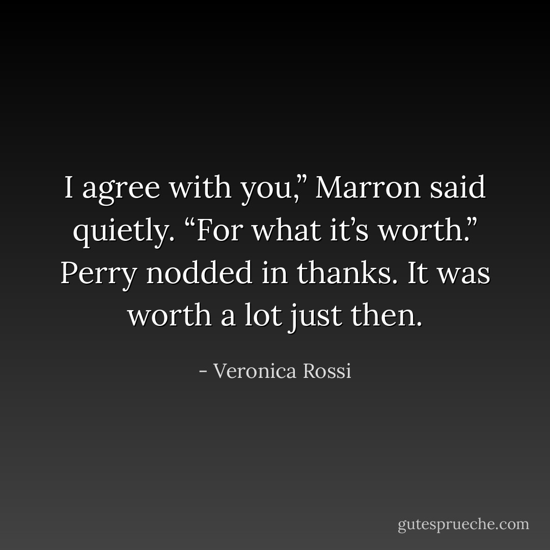 I agree with you,” Marron said quietly. “For what it’s worth.”<br />Perry nodded in thanks. It was worth a lot just then. - Veronica Rossi
