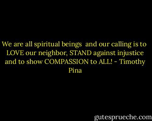 We are all spiritual beings <br />and our calling is to <br />LOVE our neighbor,<br />STAND against injustice<br />and to show COMPASSION to ALL! - Timothy Pina