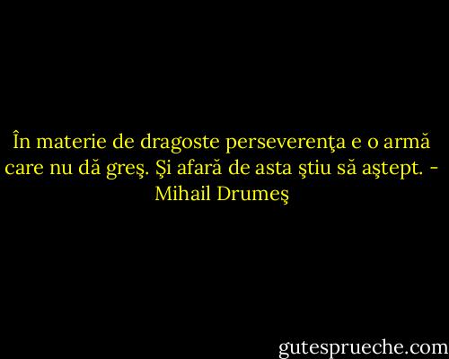 În materie de dragoste perseverenţa e o armă care nu dă greş. Şi afară de asta ştiu să aştept. - Mihail Drumeş