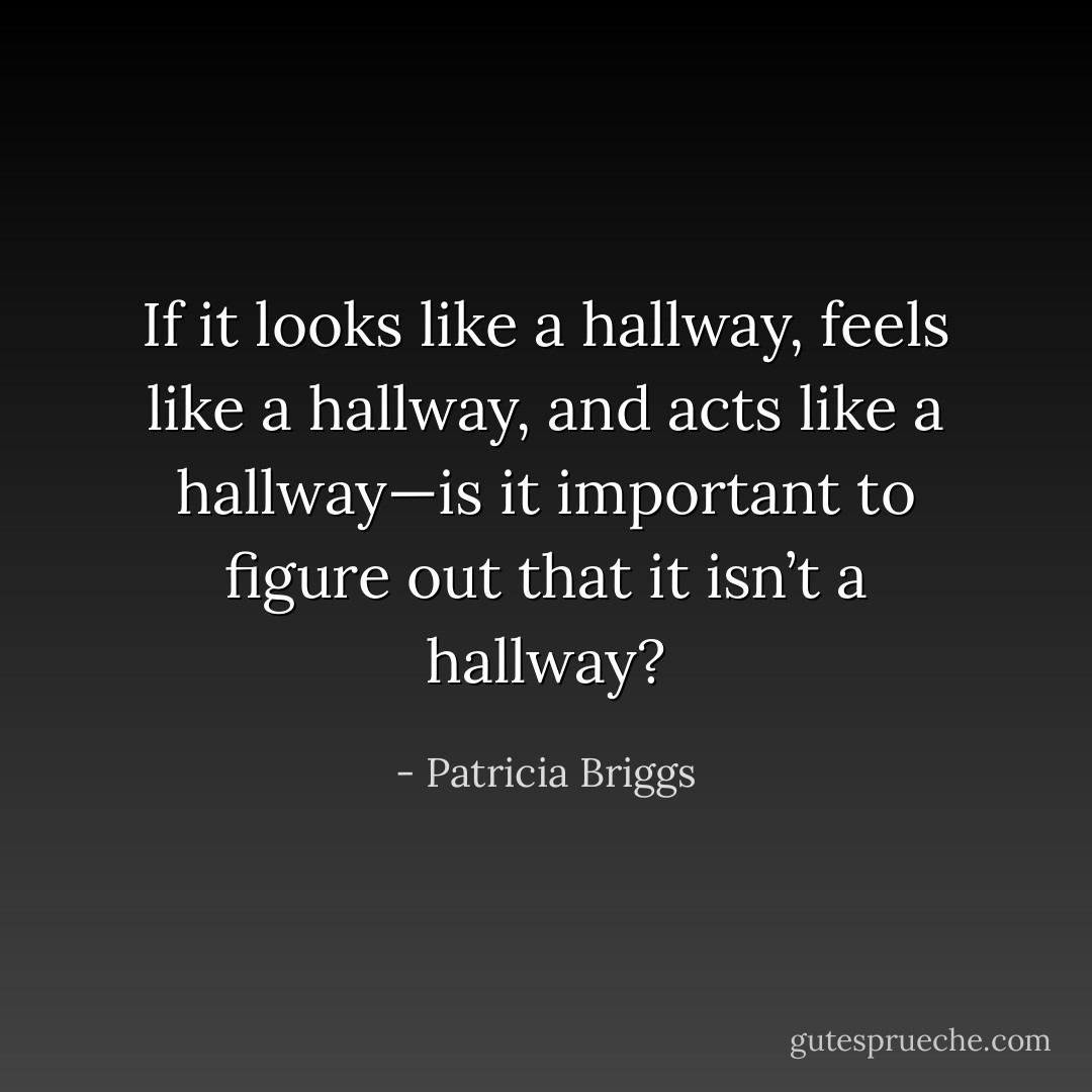 If it looks like a hallway, feels like a hallway, and acts like a hallway—is it important to figure out that it isn’t a hallway? - Patricia Briggs