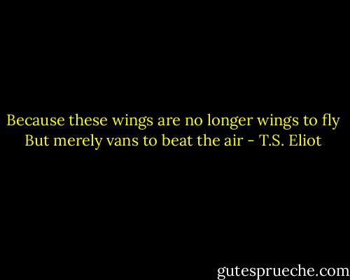 Because these wings are no longer wings to fly<br />But merely vans to beat the air - T.S. Eliot