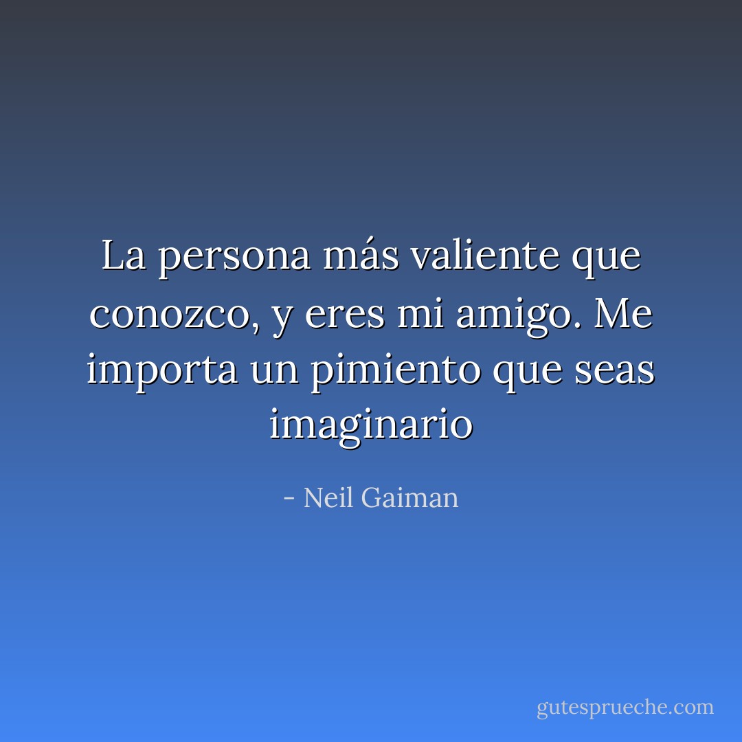 La persona más valiente que conozco, y eres mi amigo. Me importa un pimiento que seas imaginario - Neil Gaiman