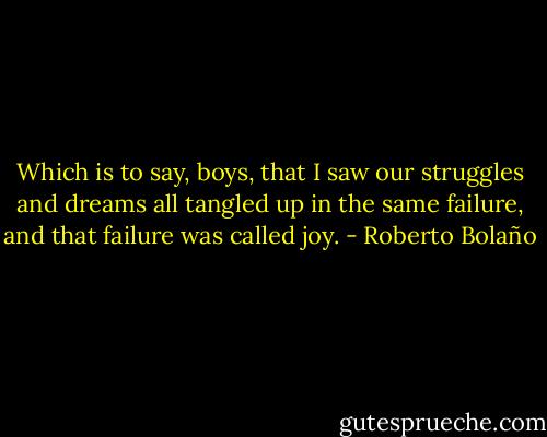 Which is to say, boys, that I saw our struggles and dreams all tangled up in the same failure, and that failure was called joy. - Roberto Bolaño