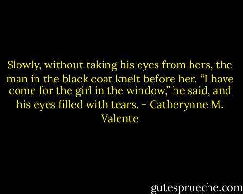 Slowly, without taking his eyes from hers, the man in the black coat knelt before her. “I have come for the girl in the window,” he said, and his eyes filled with tears. - Catherynne M. Valente