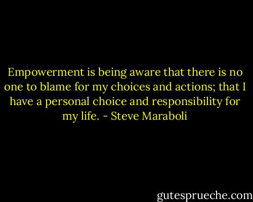Empowerment is being aware that there is no one to blame for my choices and actions; that I have a personal choice and responsibility for my life. - Steve Maraboli