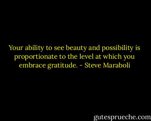 Your ability to see beauty and possibility is proportionate to the level at which you embrace gratitude. - Steve Maraboli