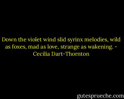 Down the violet wind slid syrinx melodies, wild as foxes, mad as love, strange as wakening. - Cecilia Dart-Thornton