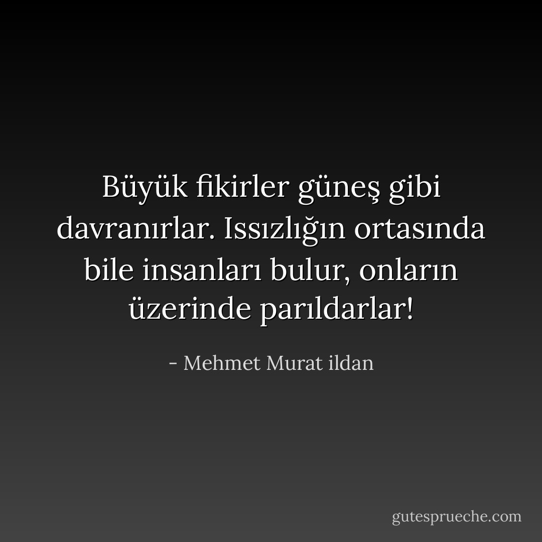 Büyük fikirler güneş gibi davranırlar. Issızlığın ortasında bile insanları bulur, onların üzerinde parıldarlar! - Mehmet Murat ildan