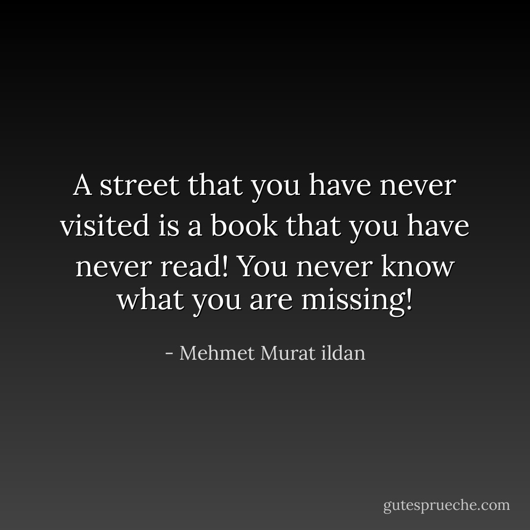 A street that you have never visited is a book that you have never read! You never know what you are missing! - Mehmet Murat ildan