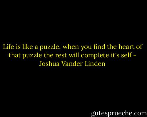 Life is like a puzzle, when you find the heart of that puzzle the rest will complete it's self - Joshua Vander Linden