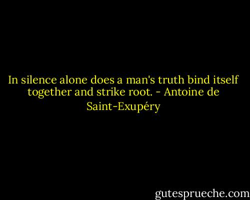 In silence alone does a man's truth bind itself together and strike root. - Antoine de Saint-Exupéry